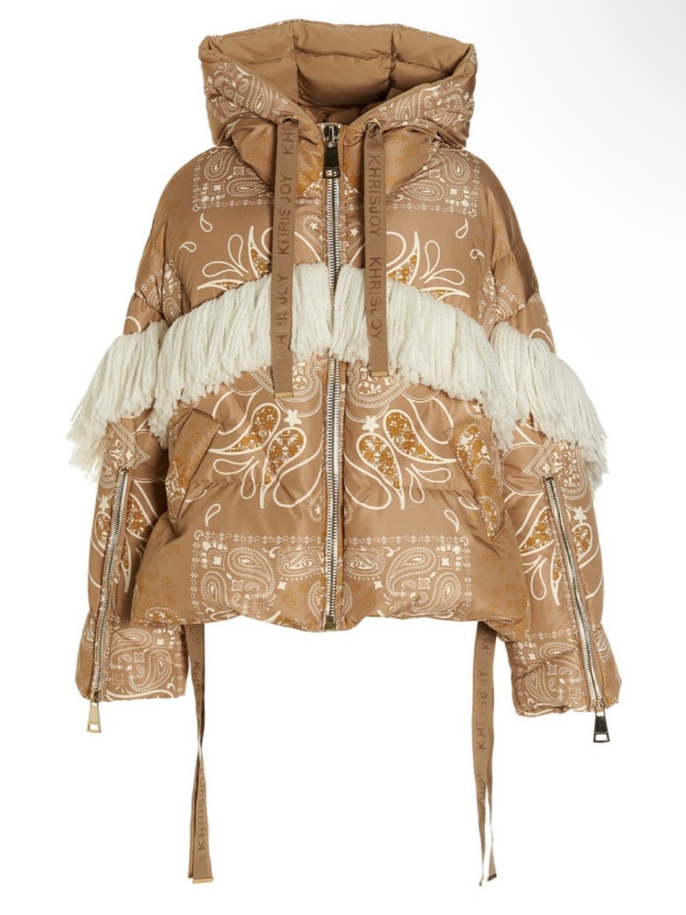 Like New Khrisjoy Bandana Fringe-Trim Puffer Down Hooded Coat